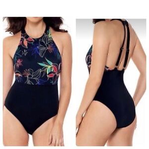NWT Eco Beach High Neck Tropical Swimsuit L